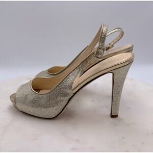 Kate Spade NY Gold Glitter Slingback Pumps 8 Open Toe Holiday Party Heels
